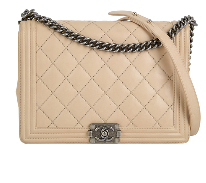 Large Boy Bag, &pound;1,950, Handbags, Beige, Leather, Front view